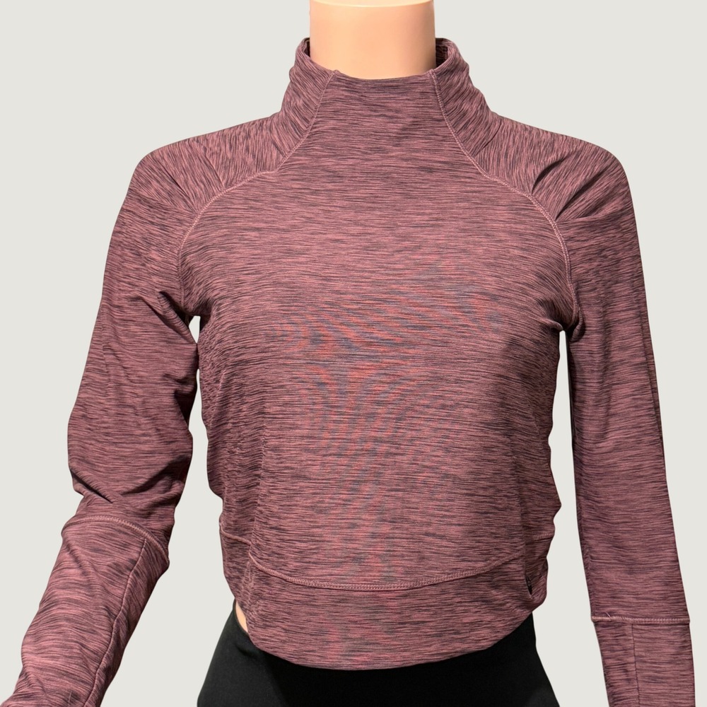 Prana Womens XS Space Dye Mock Neck Long Sleeve Active Top Burgundy Thumbholes